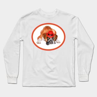 Funny Boxer in Red Hat! Especially for Boxer dog owners! Long Sleeve T-Shirt